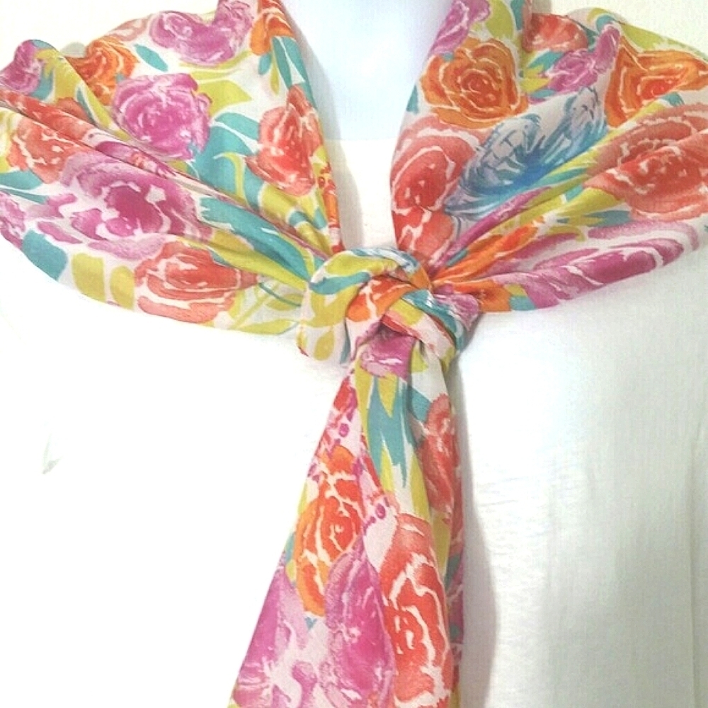 Scarf flower butterfly pink orange blue yellow green  New